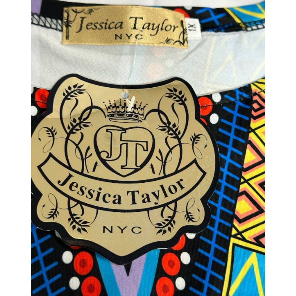 Jessica Taylor NYC Womens Notch Neck Short Sleeves Multicolor Top Size 1X - Picture 4 of 4